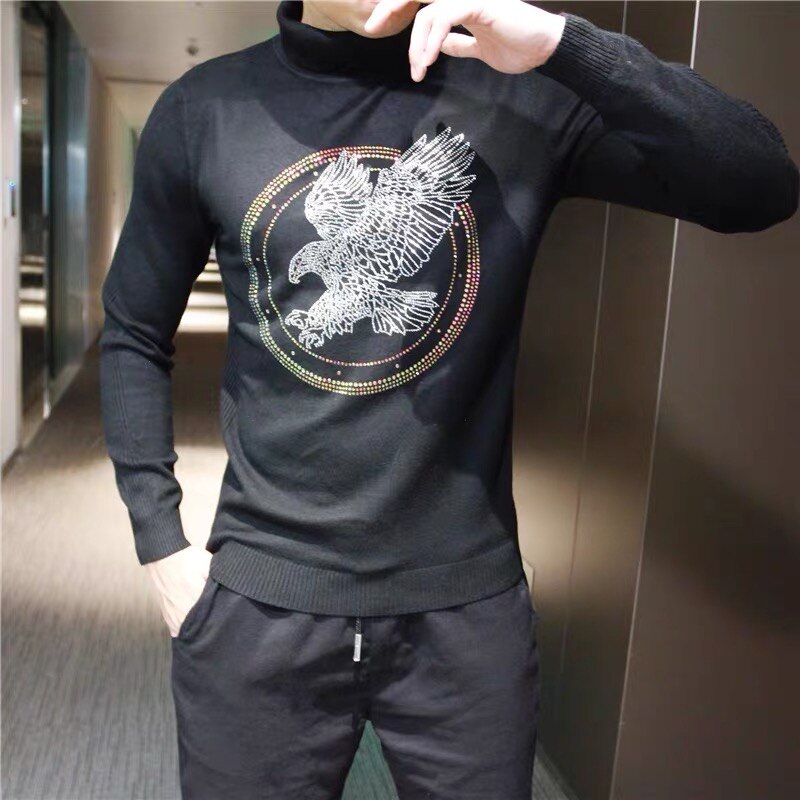 Pull tricoté à strass pour homme, marque décontractée, automne-hiver, style européen et américain