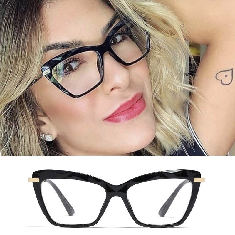 TR90 Frame Rode Kat Bril Dames Geometrische Element Brilmontuur Vrouwen Mode Optische Oculos Grau Feminino: E300 C1 black