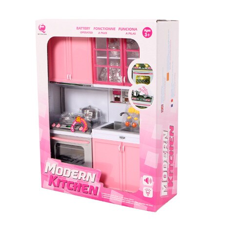 Børn simulering køkken madlavning miniaturemodel foregiver at lege legetøj moderne køkken med lys lyd til børns pædagogiske legetøj: Lyserød