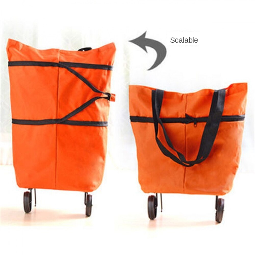 B-LIFE Collapsible Two-stage zipper Trolley Bags Folding Shopping Bag with Wheels Foldable Shopping Cart Reusable Shopping Bags: Red