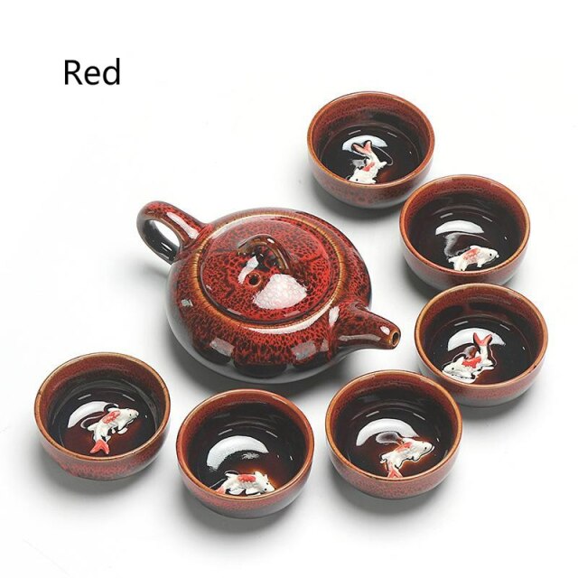 Chinese Kung Fu Thee Set Keramische Glazuur Theepot Porselein Teaset Draagbare Thee Kopjes Thee Ceremonie Theewaar Sets Voor vriend: Rood