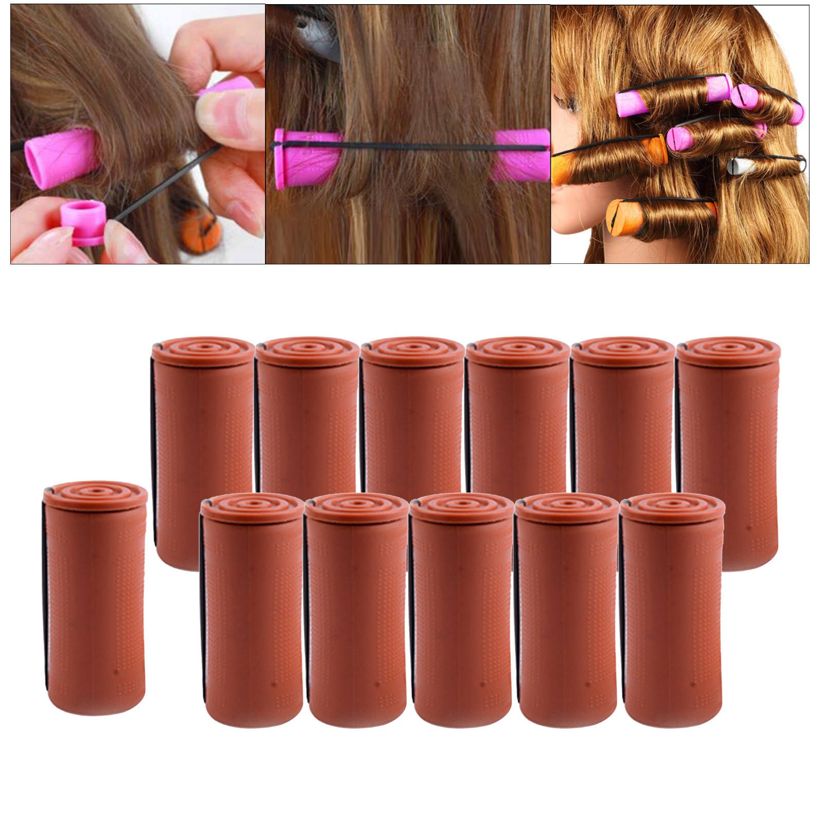 Varillas para rizar el cabello para mujer, rodillos de pelo largo y corto sin calor, herramientas de peluquería con banda de goma, 1 paquete: 12Pcs 4cm