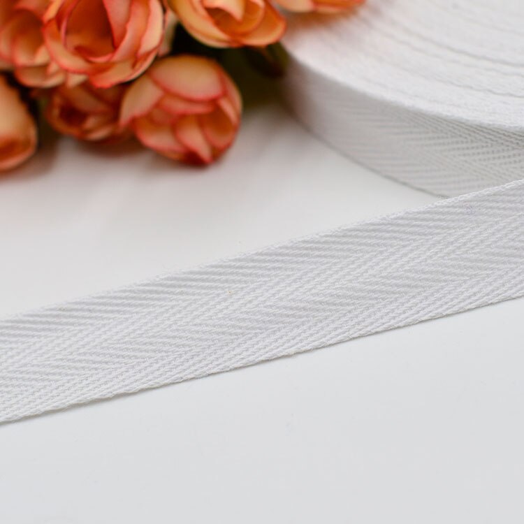 45M Meetee 2cm Herringbone Pattern Cotton Webbing Tape High Tenacity Bag Lable Ribbons Sewing Tapes Bias Binding DIY Accessories: White