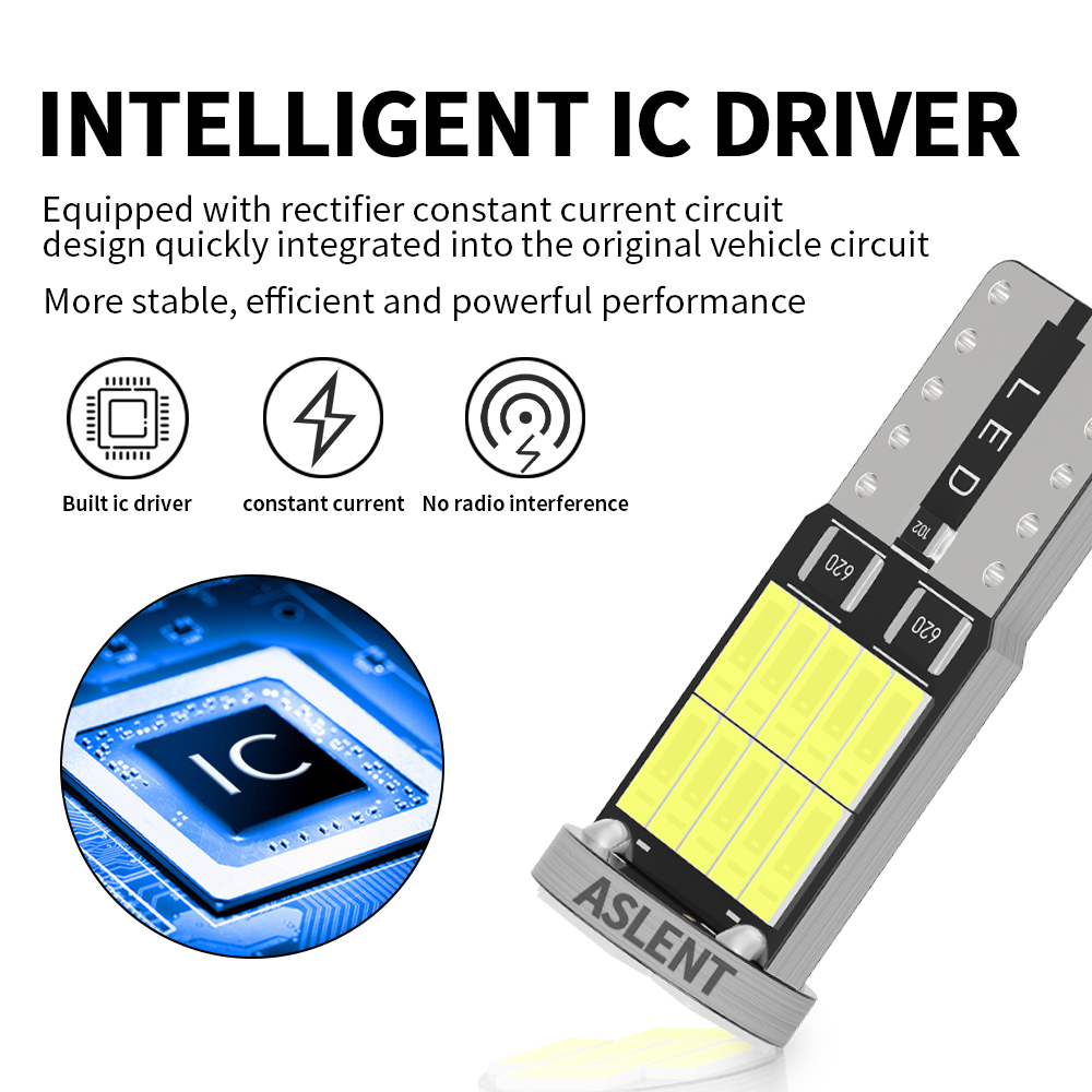ASLENT 10x W5W T10 bombillas Led Canbus 4014 26SMD 6000K 168 194 Led 5w5 Interior del coche cúpula lectura luz de matrícula lámpara de señal