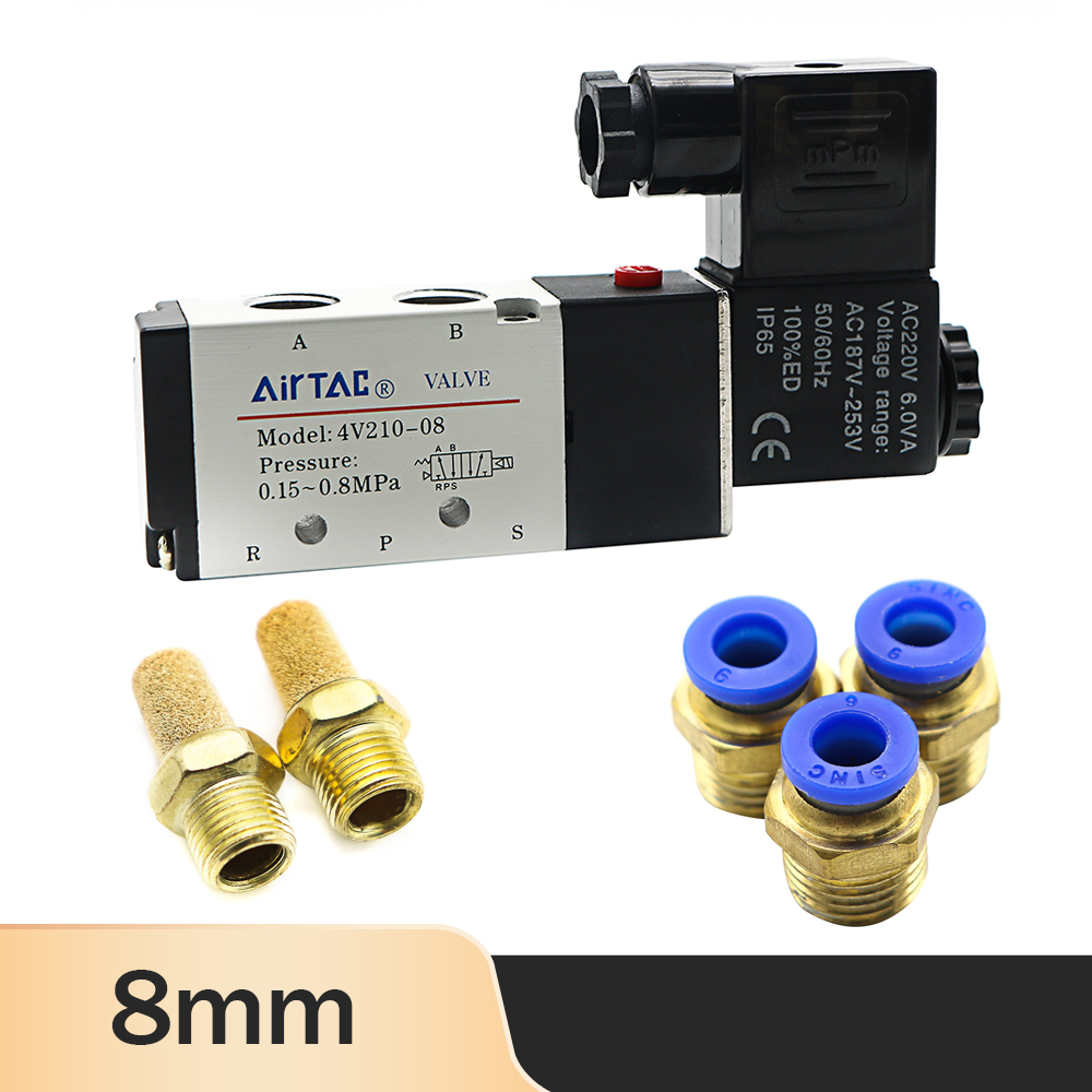 Pneumatic Electric Solenoid Valve 4V210-08 5 Way 2 Position Control Air Gas Magnetic Valve 12V 24V 220V 4mm-12mm Hose Fittings: Blue / 1/2"