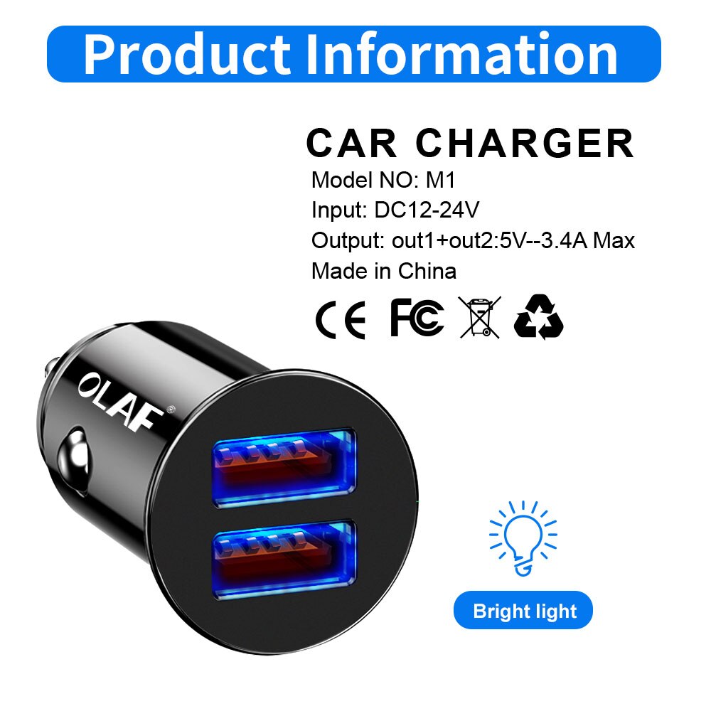 Caricabatteria Da auto doppio USB di Ricarica veloce per Samsung S8 S9 S10 iPhone XS Max Xiaomi Huawei mini Del Telefono mobile dell'automobile adattatore del caricatore in auto