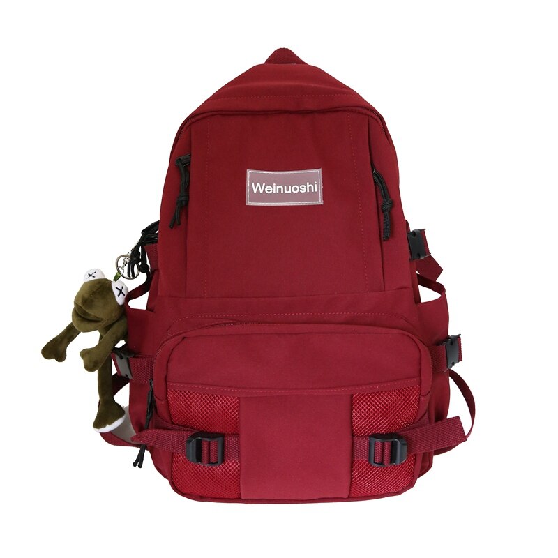 DCIMOR Nuovo Delle Donne di nylon Impermeabile Zaino Inserto Femmina fibbia zaino tasche Multiple zainetto per le Ragazze Adolescenti Mochilas: red / With Frog pendant