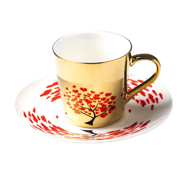 Mirror Coffee Mugs Specular Reflection Love Tree Ceramic Tea Cups With Spoon Coffeeware: gold