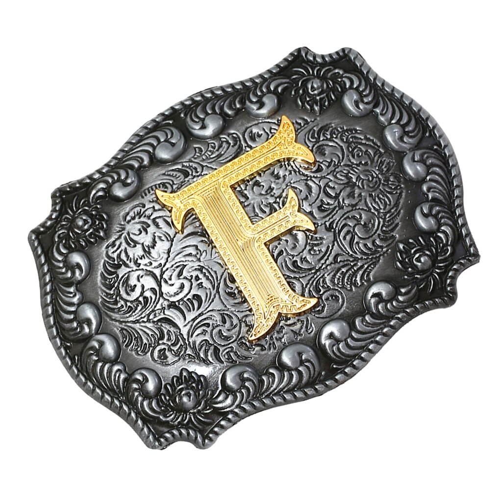 Men Western Cowboy Texas Rodeo Belt Buckle Jewelry Initial Letters A-Z Novelty Man Belt Buckle: F