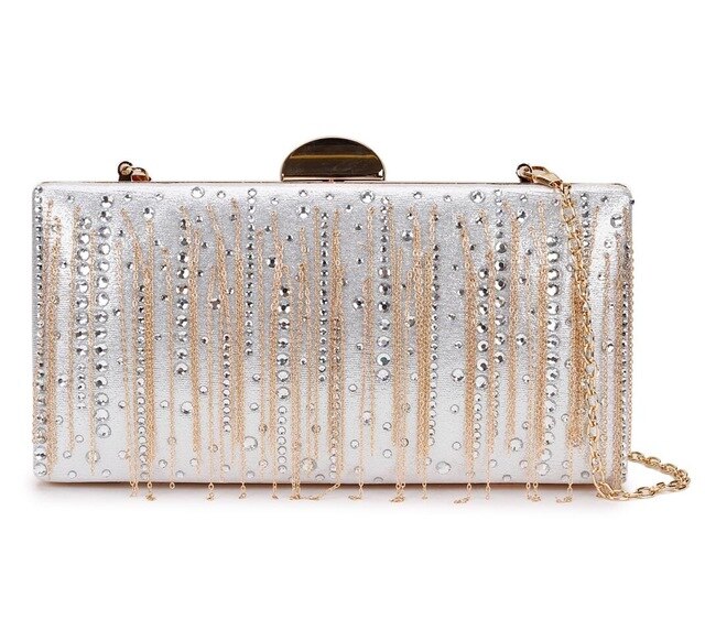 Luxus Quaste Diamant Pu Frauen Party Abend Tasche Kupplung Tasche Schulter Tasche Crossbody Mini Tasche Weibliche Handtasche Geldbörse: Silber