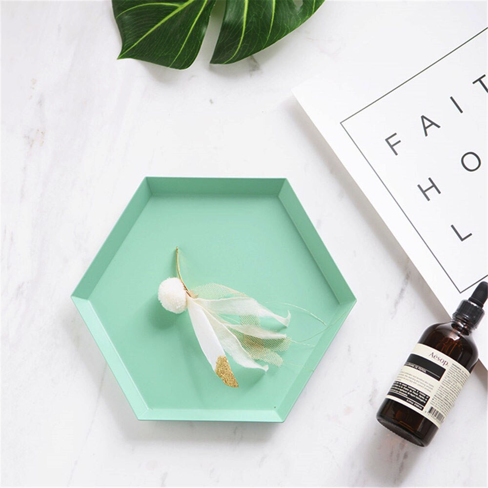 Colorful Metal Storage Trays Chic Geometric Combo Organizer Plate Desktop Decor Jewelry Display Trays Tea Set Dessert Plates