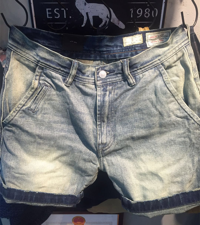 Män sommar japanstil vintage jeansshorts i bomull man casual mellan midja enfärgad tvättade streetwear jeansshorts