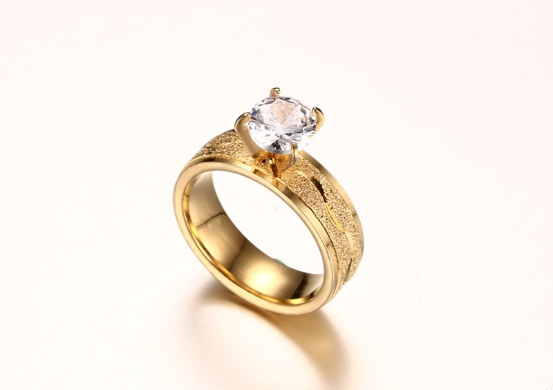 bague de fiançailles pour les femmes mat polonais acier inoxydable bague de mariage broche réglage femelle cubique zircone bijoux