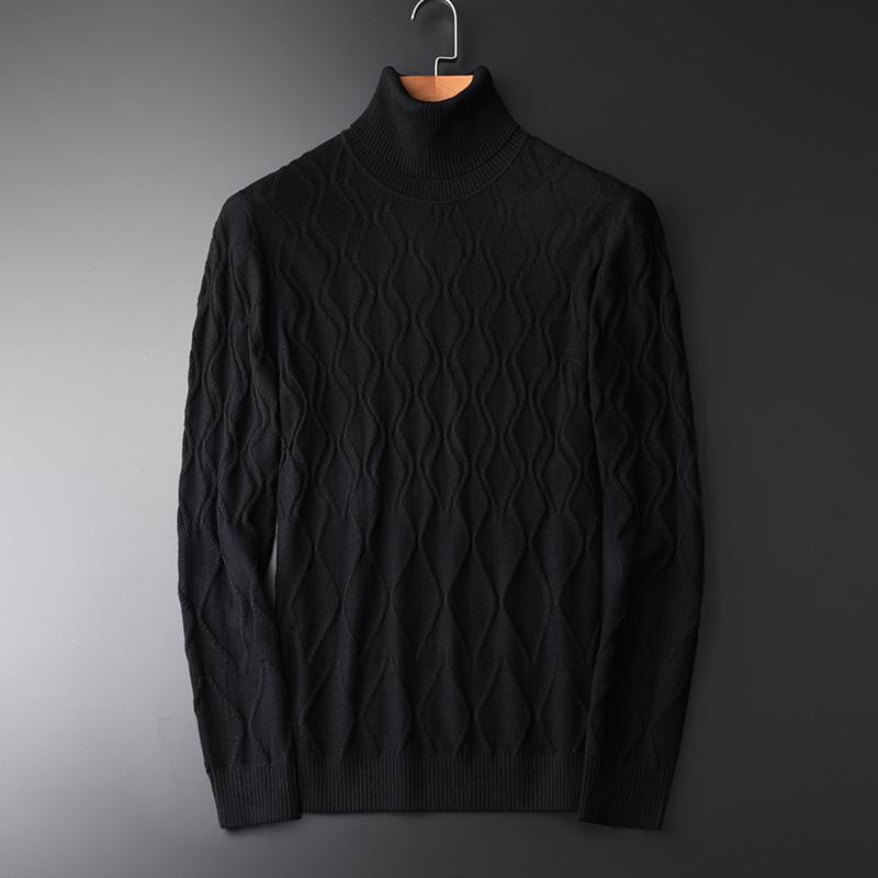 Suéter de cuello alto de invierno Para Hombre, Slim Fit negro con personalidad de diamante, de entramado, Chompas Para Hombre, jerséis Para Hombre: L