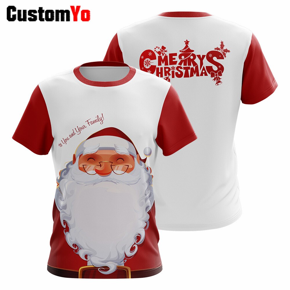 Custom Your Own Christmas T-shirt Red And White Short Sleeve Uniforms: XS