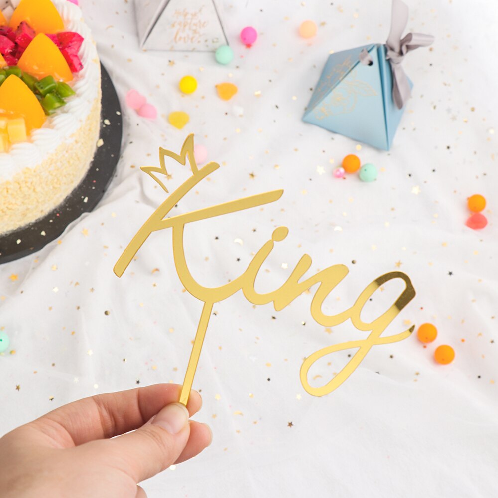 Goud Koning Koningin Prins Prinses Kroon Cake Topper Gelukkige Verjaardag Cupcake Topper Bruiloft Valentijnsdag Party Cake Decor