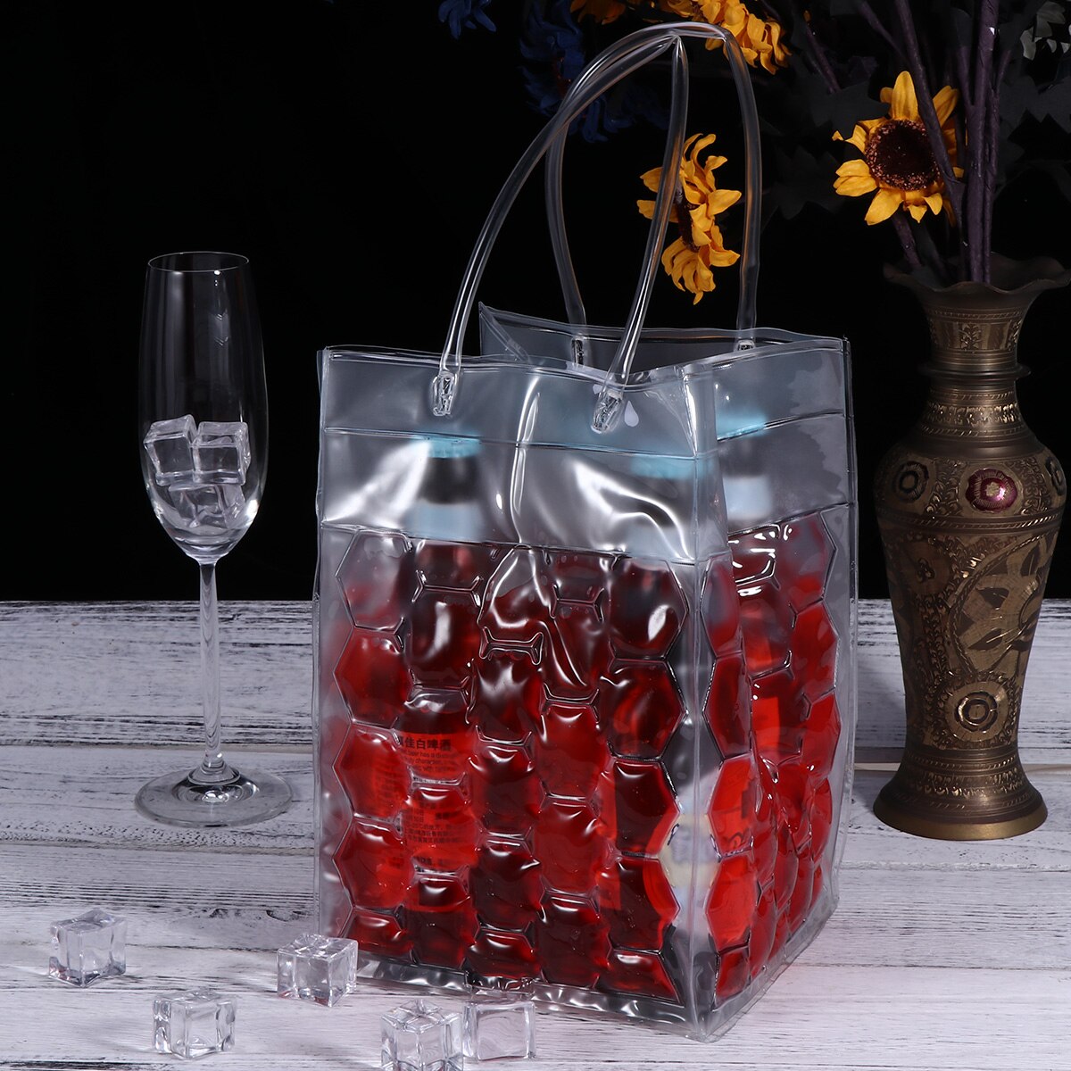 1pc Wine Bottle Freezer Bag Chilling Cooler Ice Bag Beer Cooling Gel Holder Carrier 750ML (4 Bottles Separate)