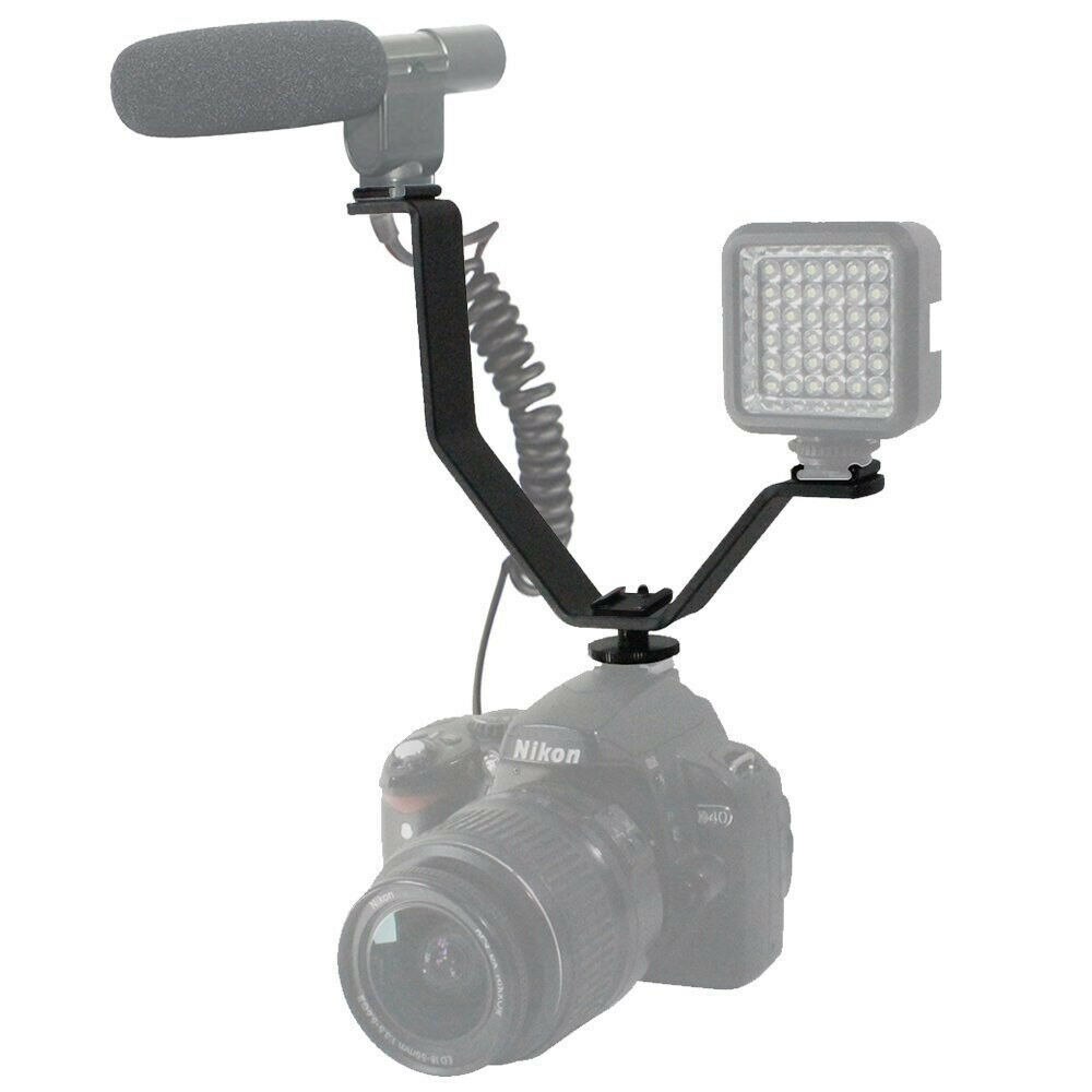 V Shape Triple Mount Shoe Flash Bracket For Speedlite DSLR Camera Microphone LED Video Light