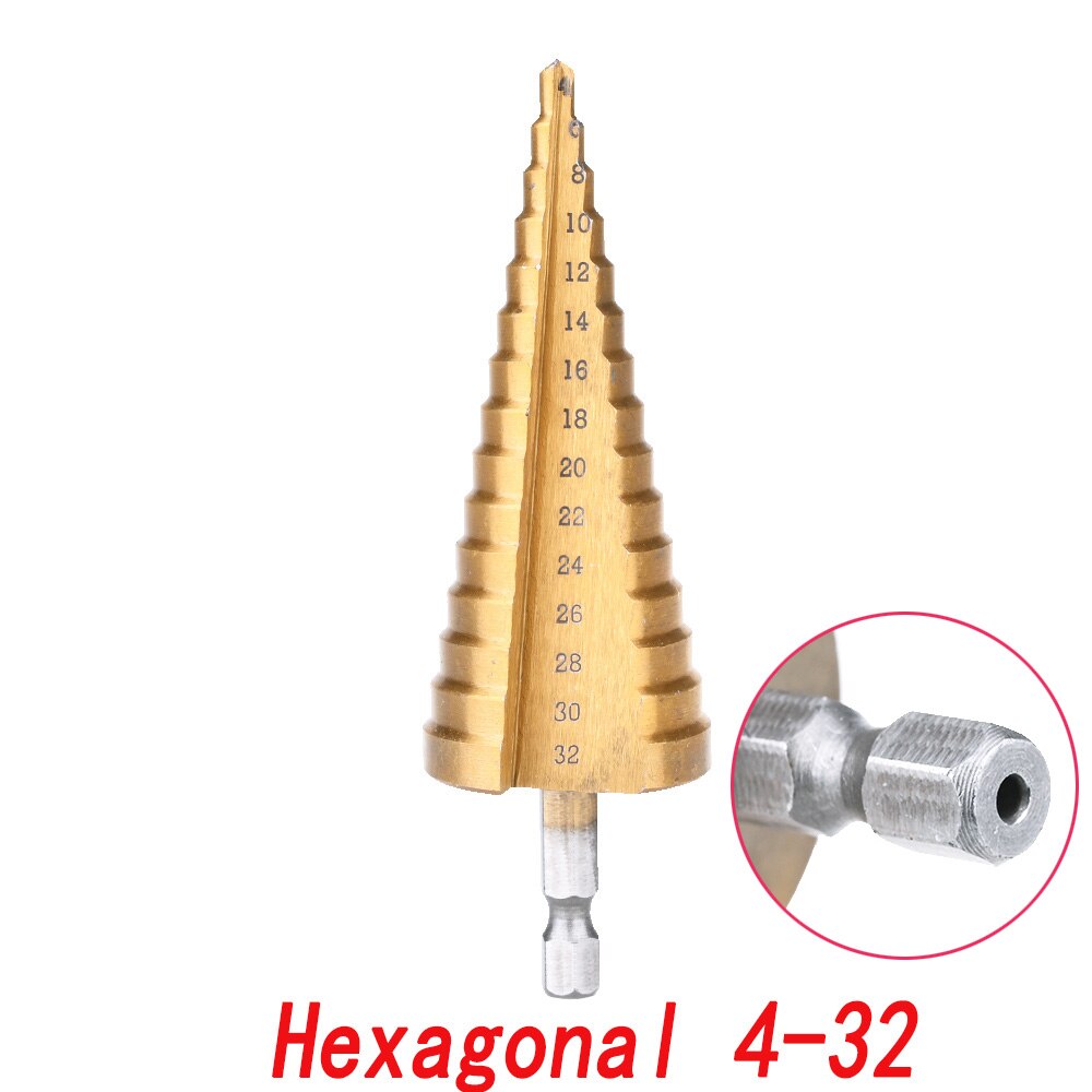 HSS Titanium Coated Step Drill Bit Drilling Power Tools for Metal High Speed Steel Wood Hole Cutter Cone Drill 4-12 4-20 4-32 Mm: 4-32 Hexagon