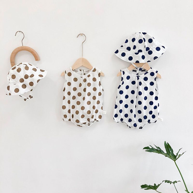 Milancel zomer babykleding coole babymeisjes bodysuits linnen baby jongens jumpsuits mouwloos stippen baby outfit