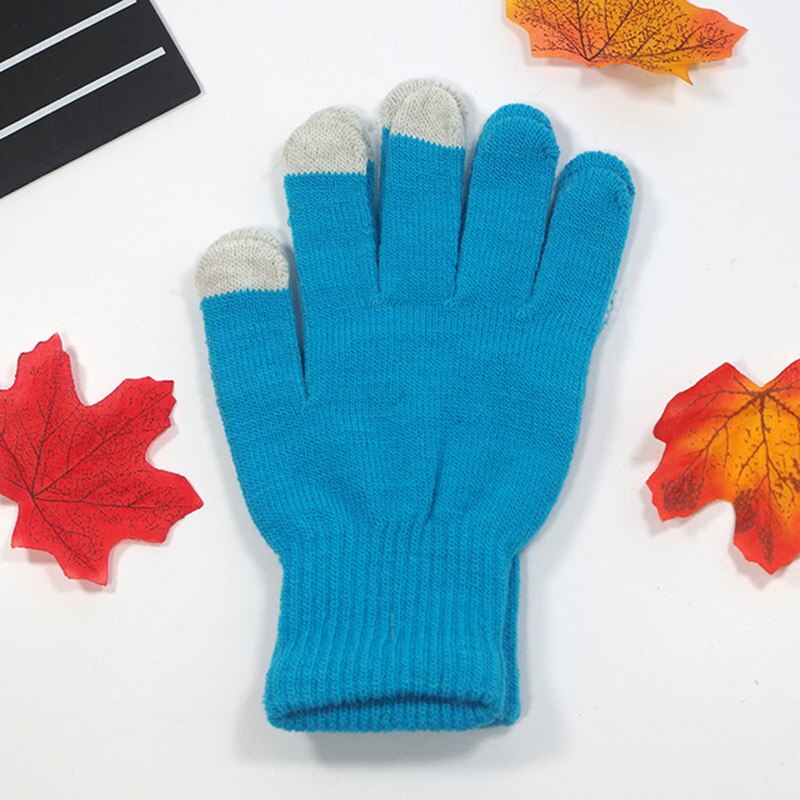 Warme touchscreen handschoenen voor mannen en vrouwen wijzen op koude en antivries monochrome gebreide handschoenen  b51: Meerblauw