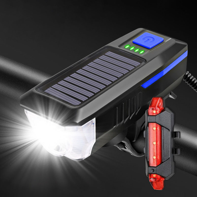 Neue Fahrrad MTB Licht Solar- USB Ladung aufladbare Radfahren Scheinwerfer Wasserdichte Fahrrad Scheinwerfer Hinten Rücklicht Lampe Taschenlampe: Solar--Blau-T