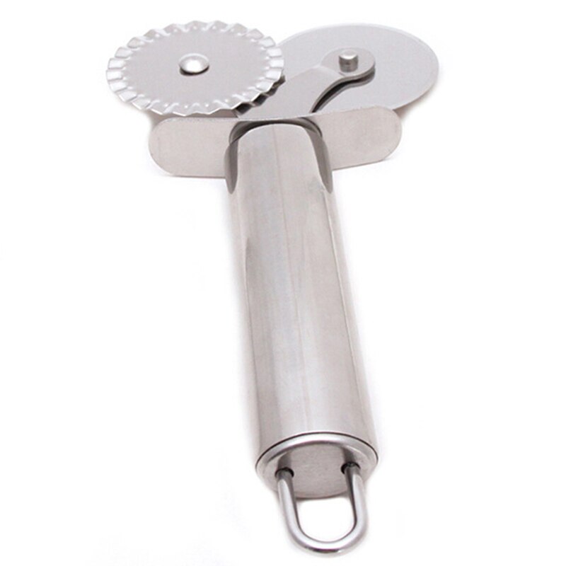 1pc rustfrit stål dobbeltrulle pizzakniv kage skæreværktøj pasta dej crimper rund kogeplade blonde hjul køkkentilbehør