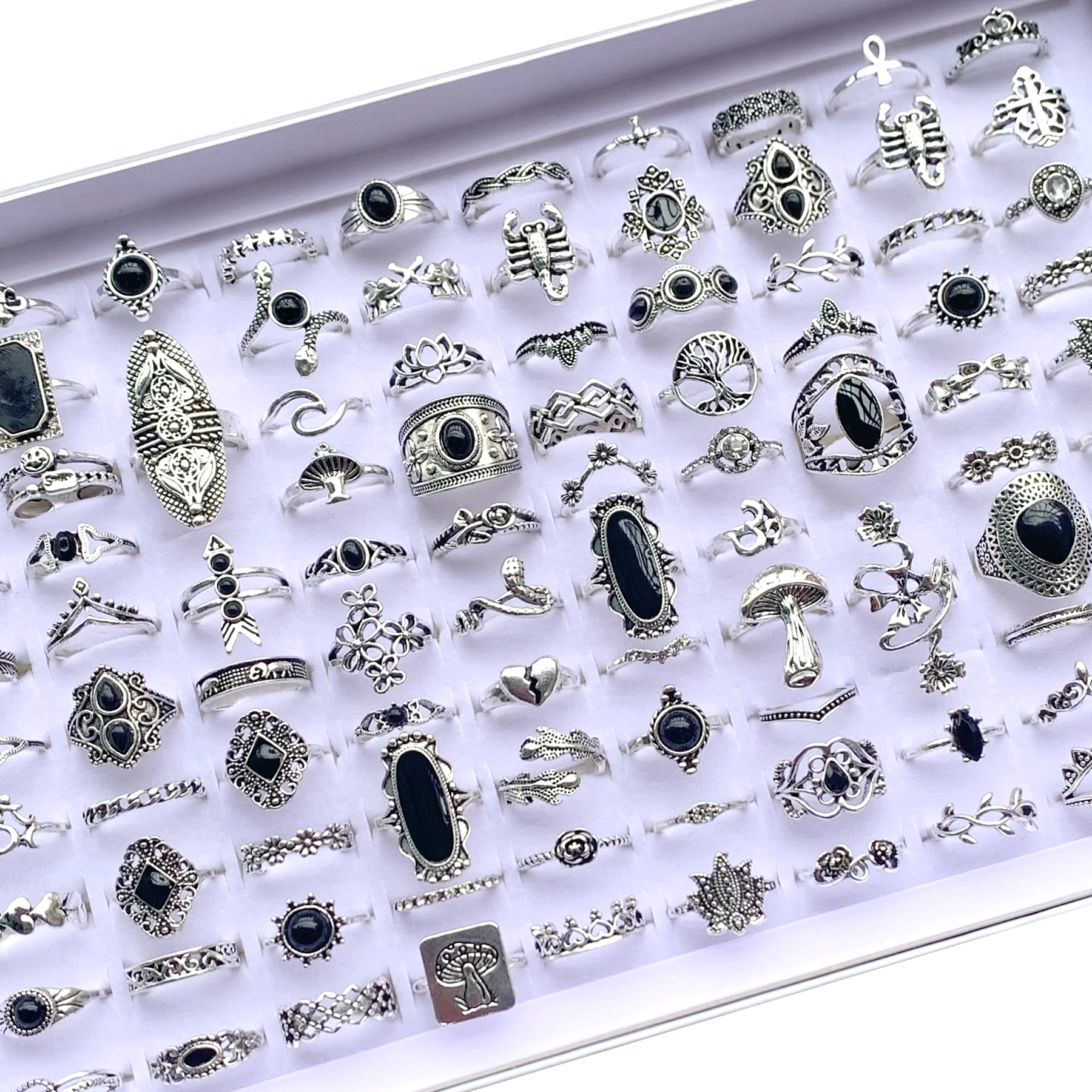20/30/50pcs Bulk Mix Bohemia Vintage Rings For Women Ancient Silver Plated Metal Charms Party Finger Jewelry
