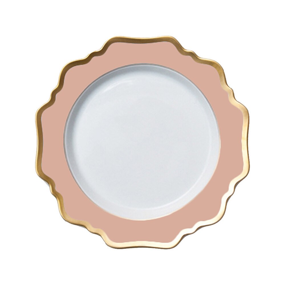 Sunflower Ceramic Dinner Plates Wedding Party Dishes White Pink Golden Edge Tableware for Girls Dessert Plate Serving Tray: 10.5 inch