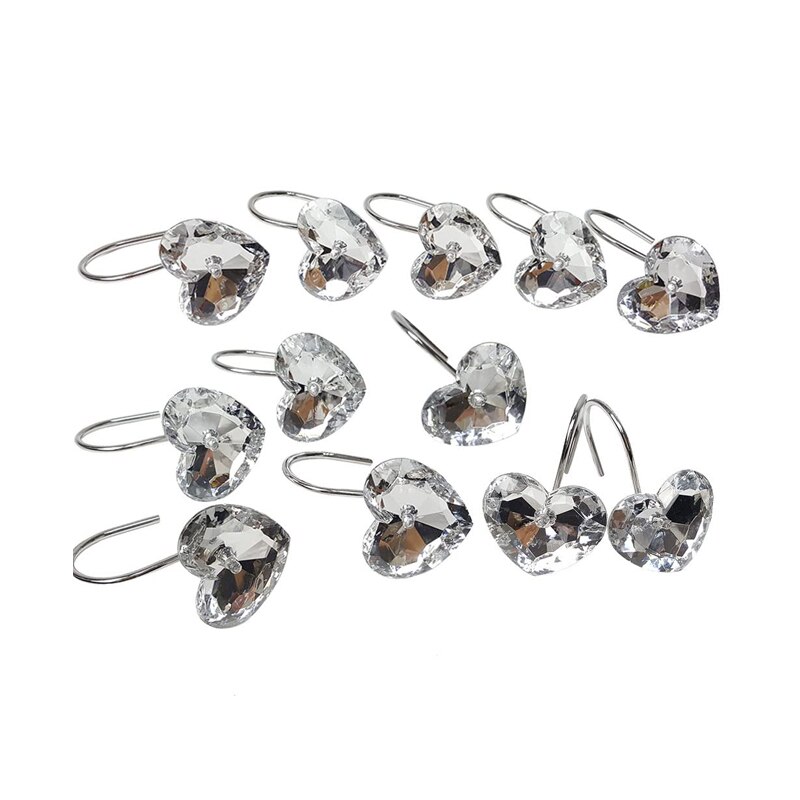 12 stk krystal perle bruseforhæng kroge stang dekorative akryl diamant rhinsten gardin ringe til badeværelse: 12 stk hjerte
