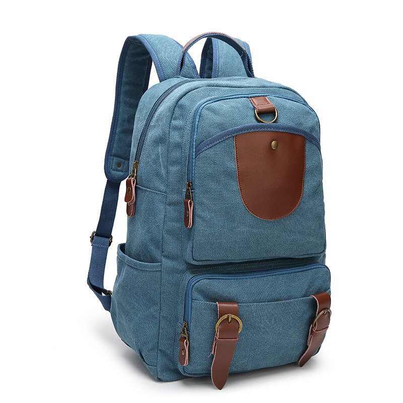 YUFANG Rugzak Grote Canvas Mannen Rugzak Preppy Styke Mannen Computer Rugzak All-Match Schooltas Voor Tiener Jongen Trendy: Lake Blue