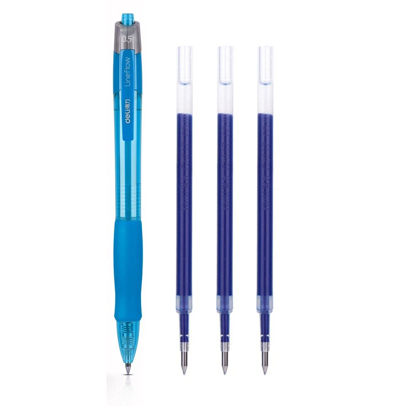 deli Retractable Ballpen Gel Pens 3Pcs Set Black Blue Ink 0.5mm Ballpoint Replaceable Refills Office School Supplies Stationery: light green
