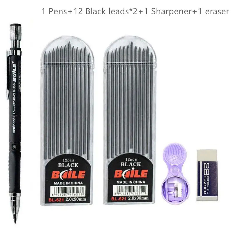 2.0mm Mechanical Pencil Set 2B Automatic Pencils with Color/Black Lead Refills for Draft Drawing, Writing, Crafting, Art Sketch: Lavender