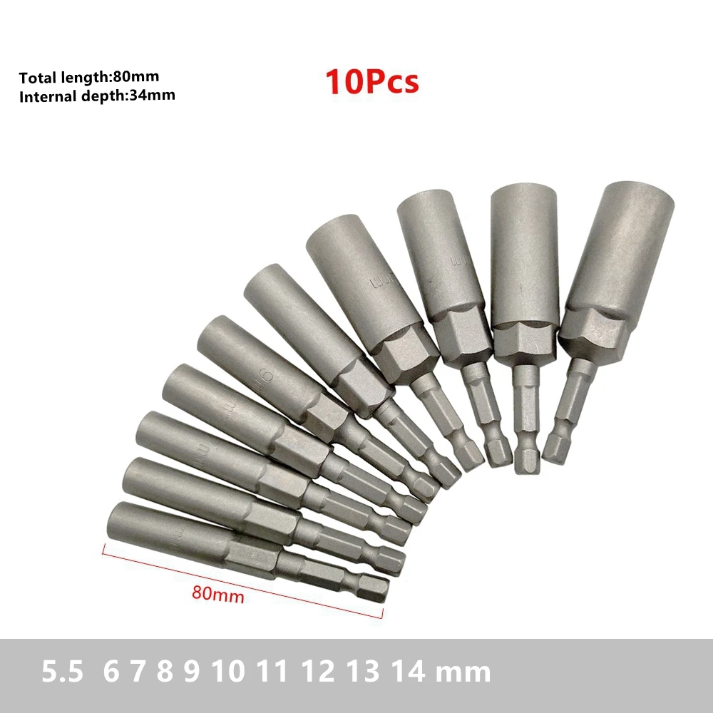 Krachtige 65mm/80mm/150mm douilles à douille hexagonale jeu de pilotes d'écrou pilotes d'écrou pilotes électriques perceuses électriques pilotes à percussion outils de réparation: Gris clair