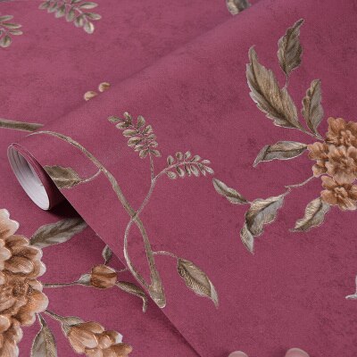 1M Bloemen Behang Vintage Amerikaanse Stijl Luxe Niet-geweven Reliëf Behang Voor Diy Slaapkamer Woonkamer Decor: Red