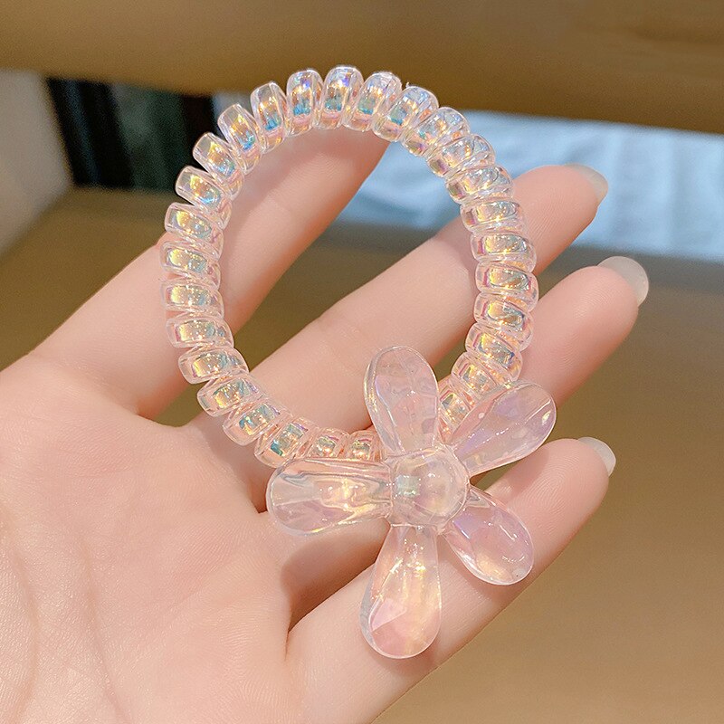 Cinta para el pelo con línea telefónica, cinta para el pelo con lazo transparente y flores, coleta alta, tocado elástico fijo, accesorios para el cabello, color: style-3