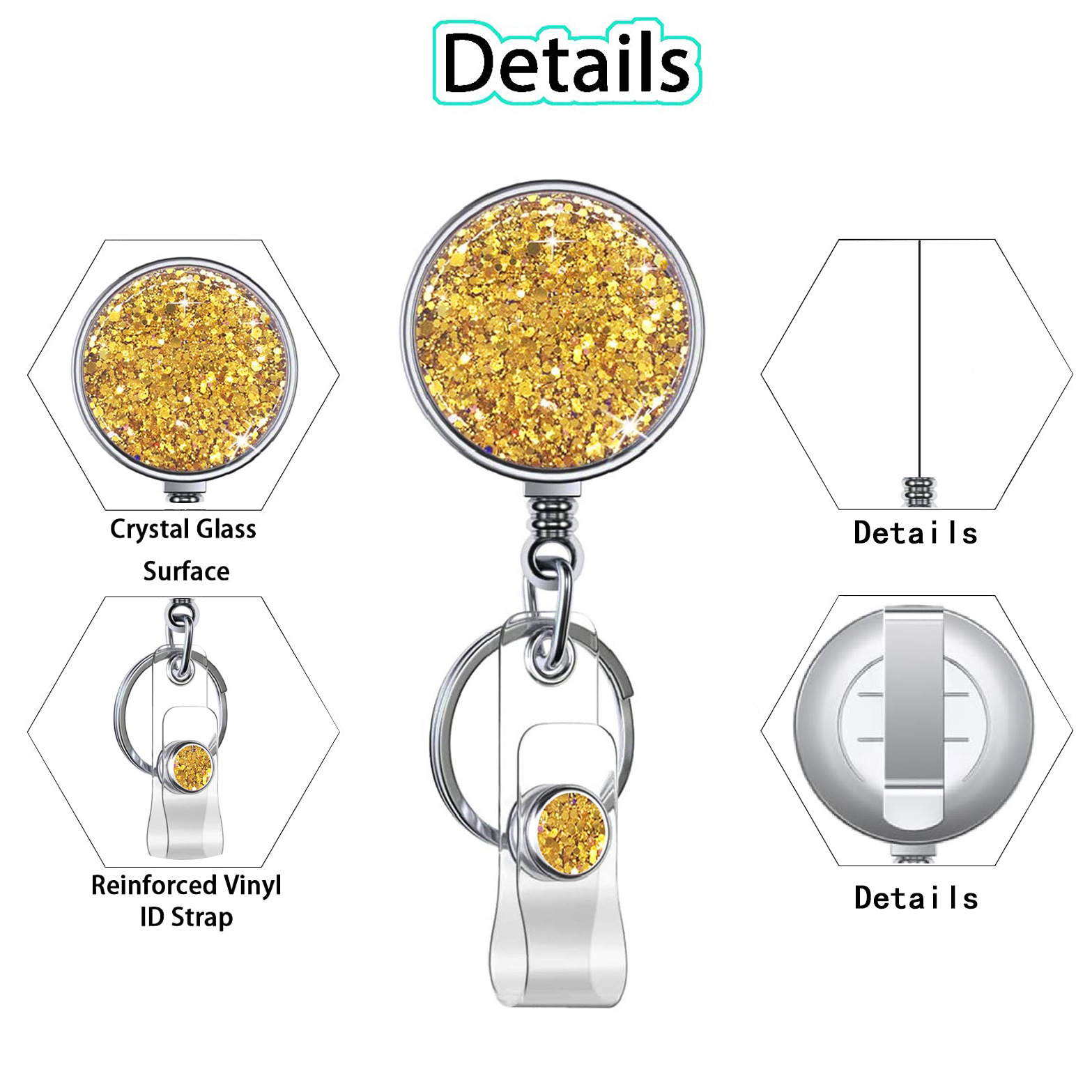 1 Piece Metal Glitter Retractable Nurse Badge Reel Doctor Student Teacher ID Card Holder Keychains Lanyard