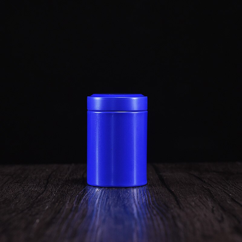 50g Round Sealed Metal Tea Can Coffee Spice Tea Container Outdoor Portable Universal Packaging Empty Tin Box: Navy blue
