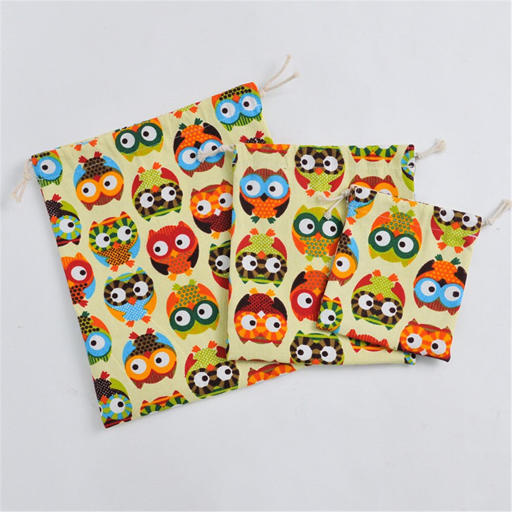 Canvas Drawstring Pouch Party Bag Print Owl Home Organizer Bag Size choosing