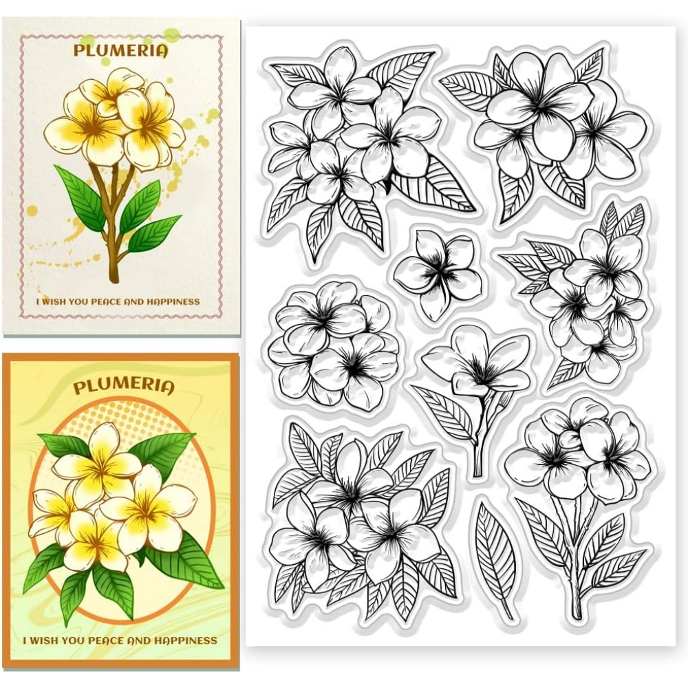 1pc Plumeria Flower Clear Stamps Flower Transparent Stamps Plants Pattern Silicone Clear Stamp Seals for DIY Scrapbooking: WHITE