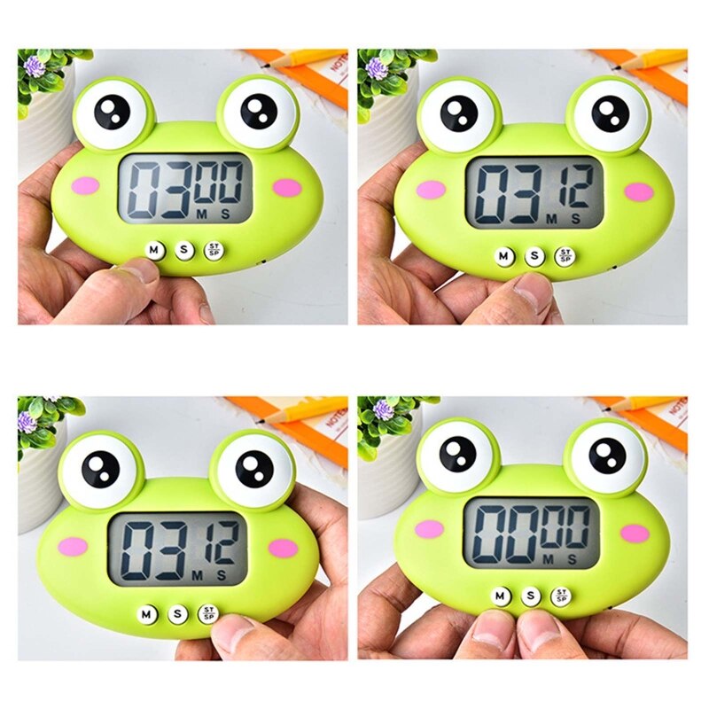 69HF Cute Cartoon Animal Countdown Timer Frog/Cow Digital Cooking Timer with Magnetic Invisible Stand for Cooking Bake Timer