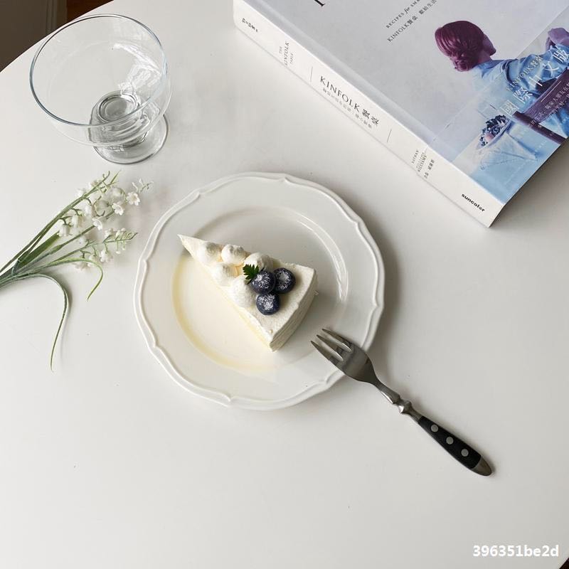 Pure White French Retro Lace Embossed Dinner Plate Simple Ceramic Disc Salad Cereal Breakfast Soup Bowl Kitchen Cheese