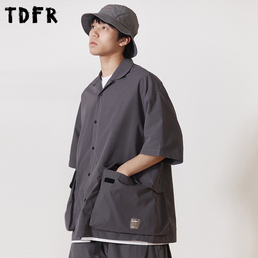 Effen Kleur Korte Mouwen Shirt Heren Safari Stijl Revers Shirts Zomer Amekaji Casual Losse Half Mouwen Mannen