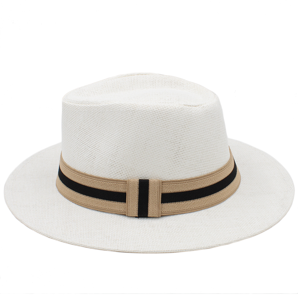 Miesten ja naisten olkihatut, kesäiset leveälieriset rusettipantahatut, fedora-aurinkohatut, trilby-lippikset, ulkokäyttöön, rantaan, matkakäyttöön, koko  us 7 , 1/4 uk, l: Valkoinen