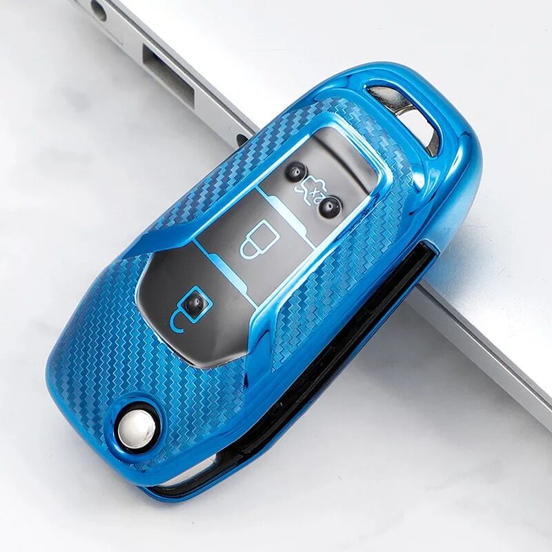 TPU Key Fob Cover Case For Ford F150 Kuga FOCUS 3 Mondeo Everest Fiesta Mustang Fecosport Edge Fusion 3-Buttons Flip Remote Key: A-style-blue