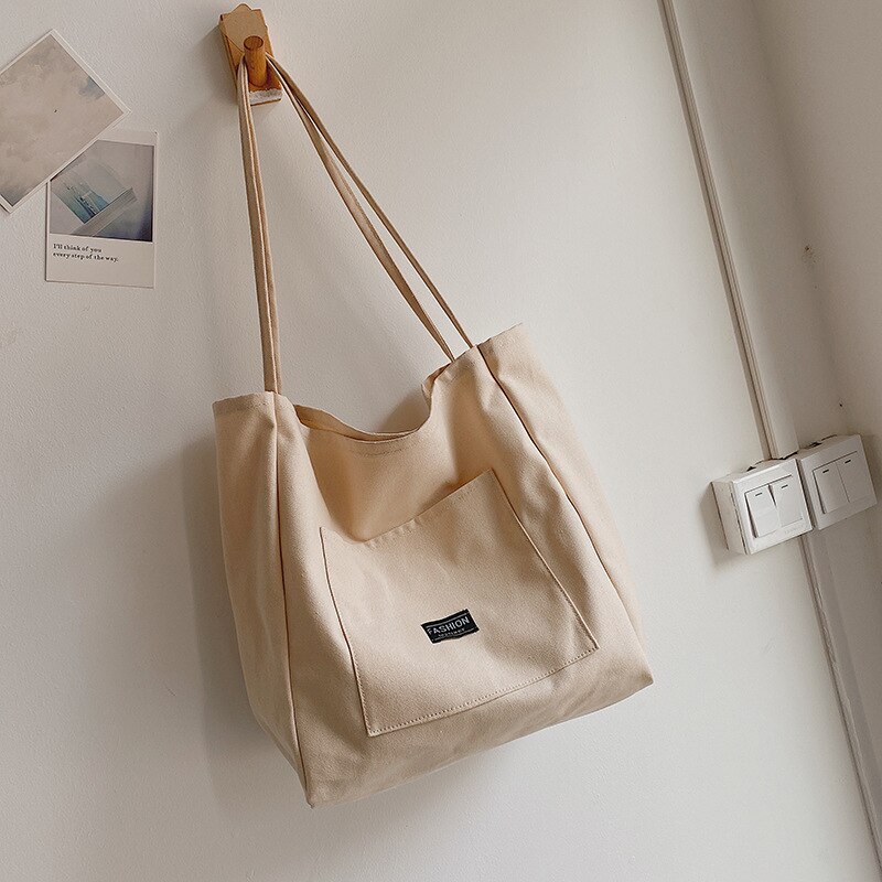 Totes Vrouwen Shopper Tas Dames Canvas Winkelen Handtassen Grote Capaciteit Eenvoudige Mode Effen Vrouwelijke Schoudertas: White