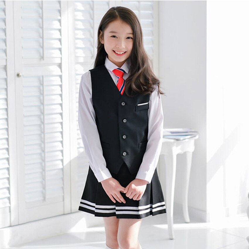100-170cm British School Uniform for Children Teenager Student Girls Dress Blouse Set Choir Cheerleader Cheerleading Costume