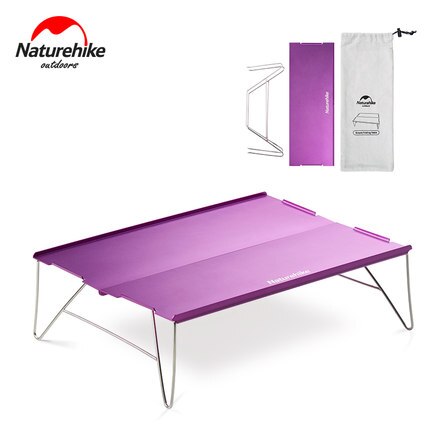 Naturehike foldbart campingbord aluminiumslegering udendørs holdbart letvægts rustfrit stål skrivebord bærbart te bord  nh17 z 001- l: Lilla