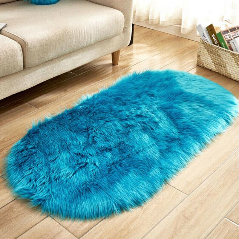 Small Faux Fur Rug Hairy Soft Shaggy Area Rug Floor Carpet Fully Mats Home Decor: Dark Blue