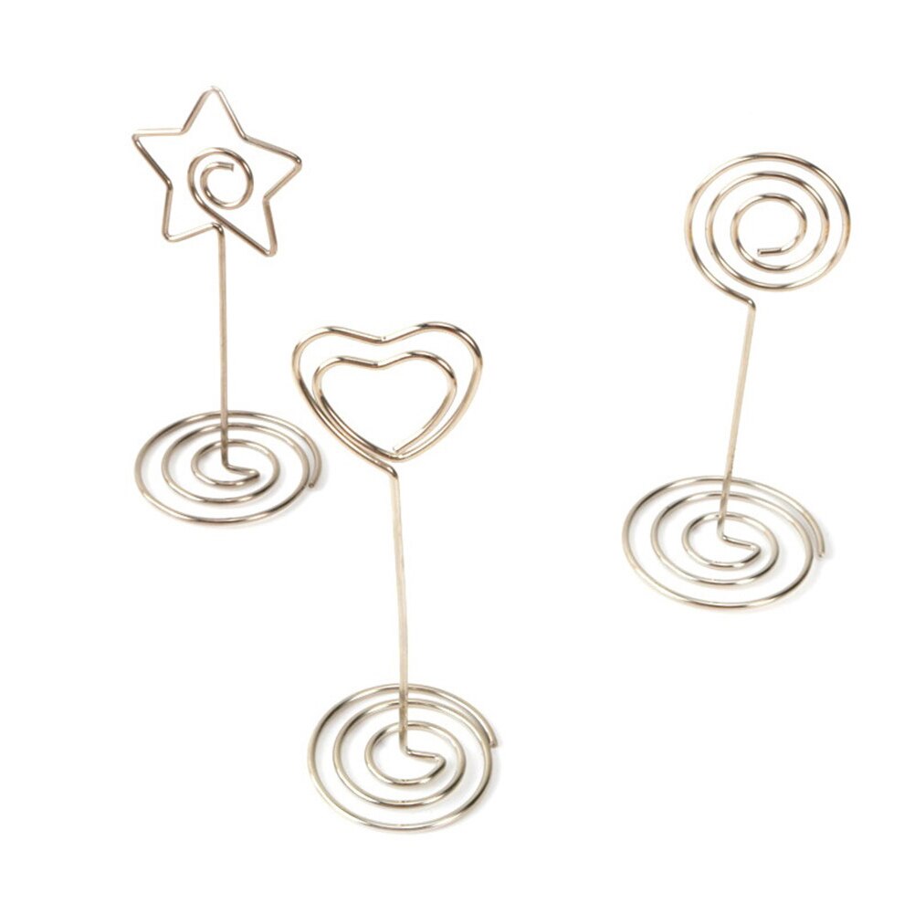 10Pcs Metal Party Table Number Card Holder Heart Ring Star Shape Photo Note Clip Party Direction Signs Photo Holders